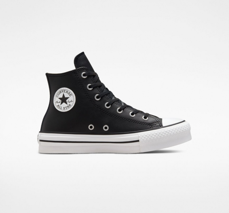 Converse Chuck Taylor All Star Lift Platformie Skórzane Czarne Białe | 719862-BUN