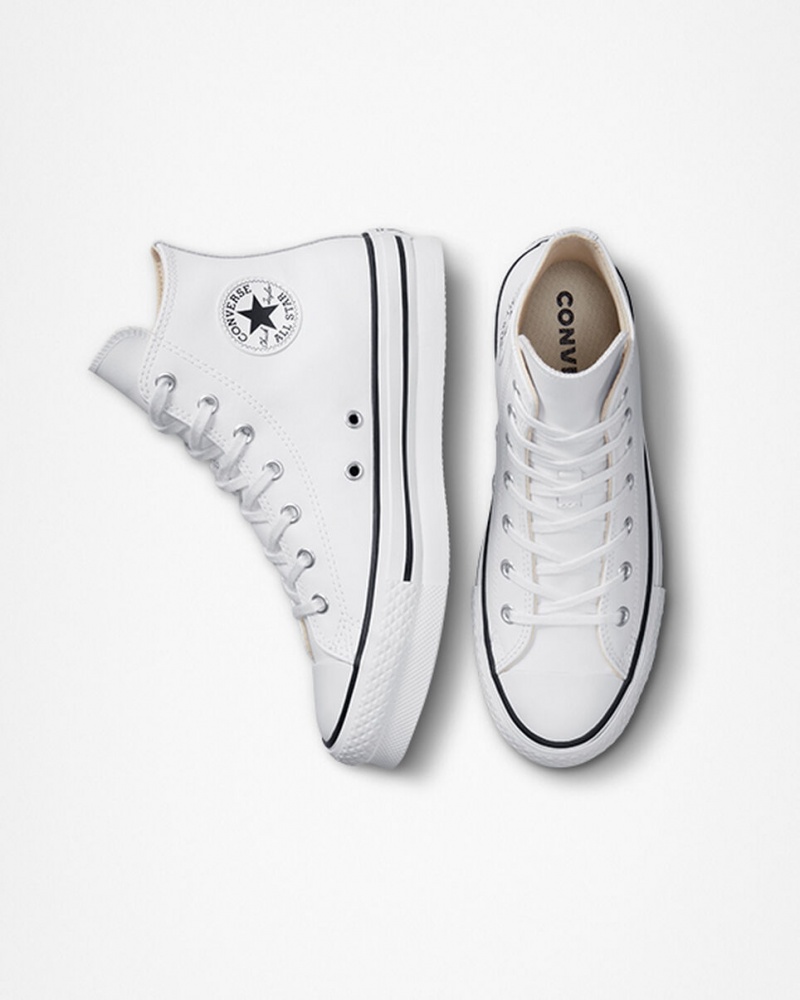 Converse Chuck Taylor All Star Lift Platformie Skórzane Białe Czarne | 089516-CQE