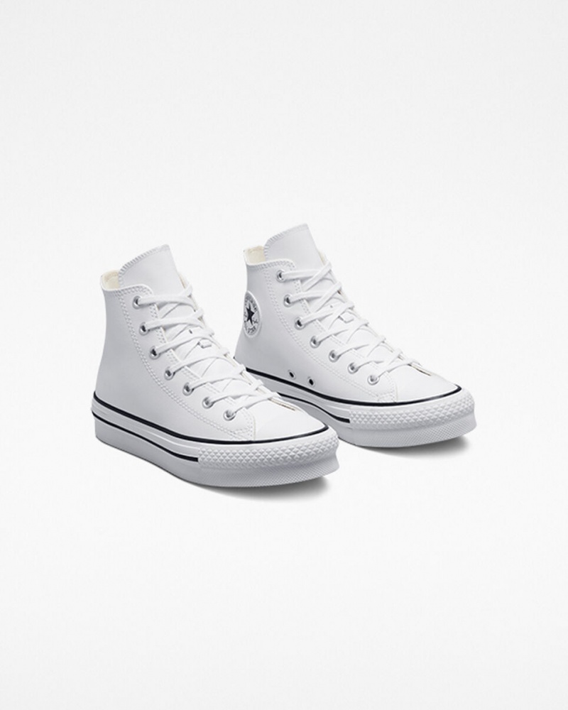 Converse Chuck Taylor All Star Lift Platformie Skórzane Białe Czarne | 089516-CQE