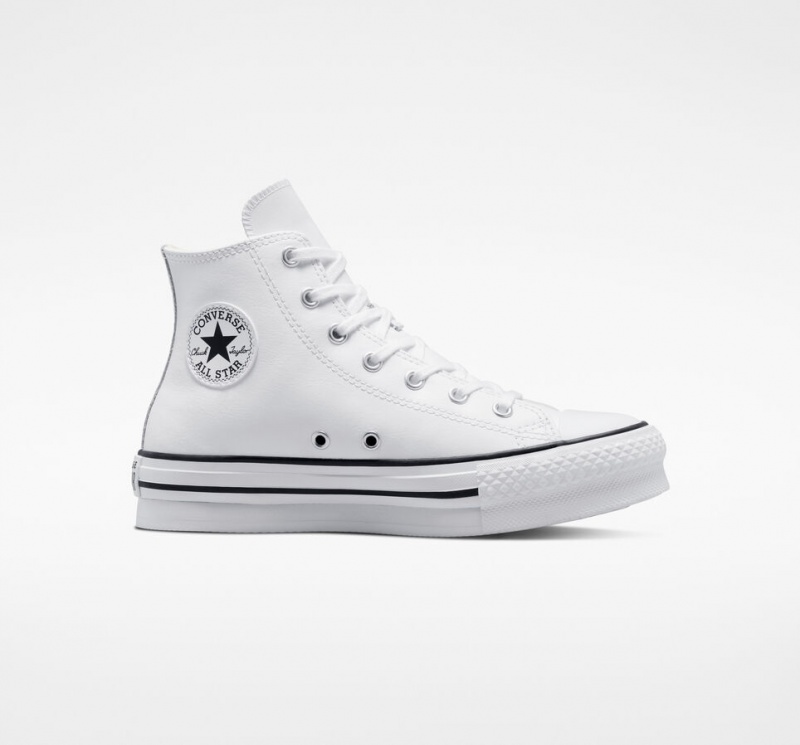 Converse Chuck Taylor All Star Lift Platformie Skórzane Białe Czarne | 089516-CQE