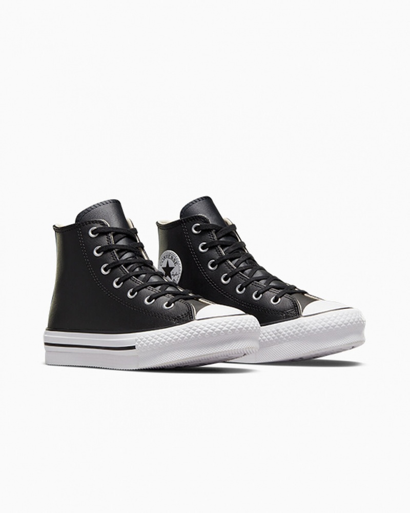 Converse Chuck Taylor All Star Lift Platformie Skórzane Czarne Białe | 402659-JYS