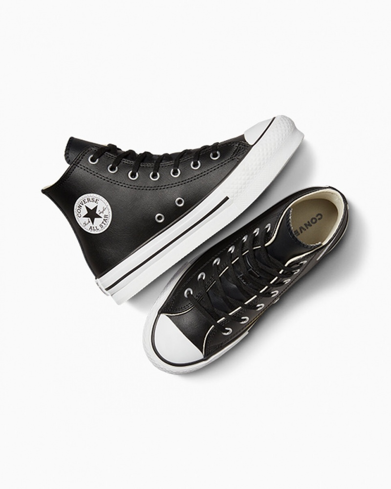 Converse Chuck Taylor All Star Lift Platformie Skórzane Czarne Białe | 402659-JYS