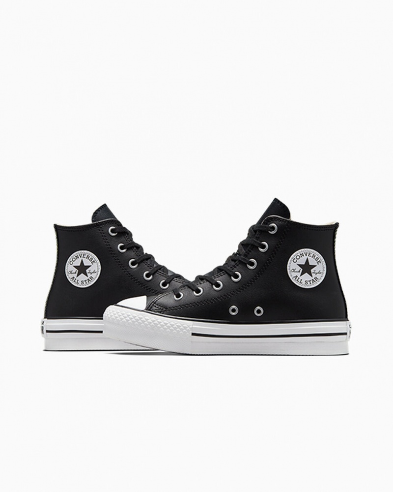 Converse Chuck Taylor All Star Lift Platformie Skórzane Czarne Białe | 402659-JYS