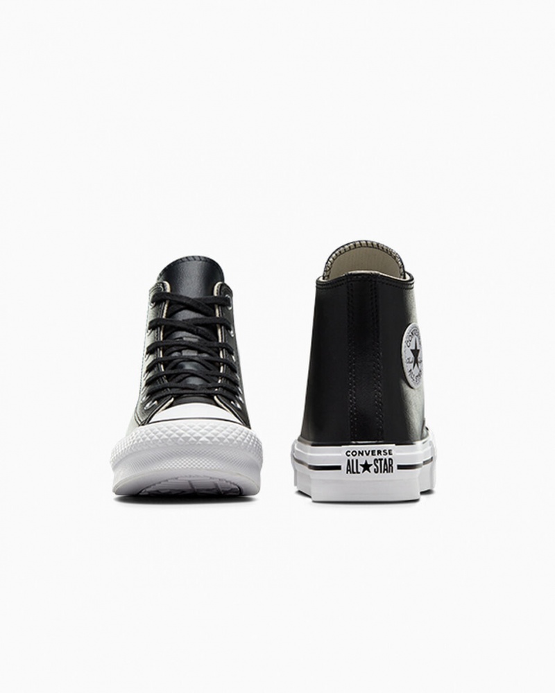 Converse Chuck Taylor All Star Lift Platformie Skórzane Czarne Białe | 402659-JYS