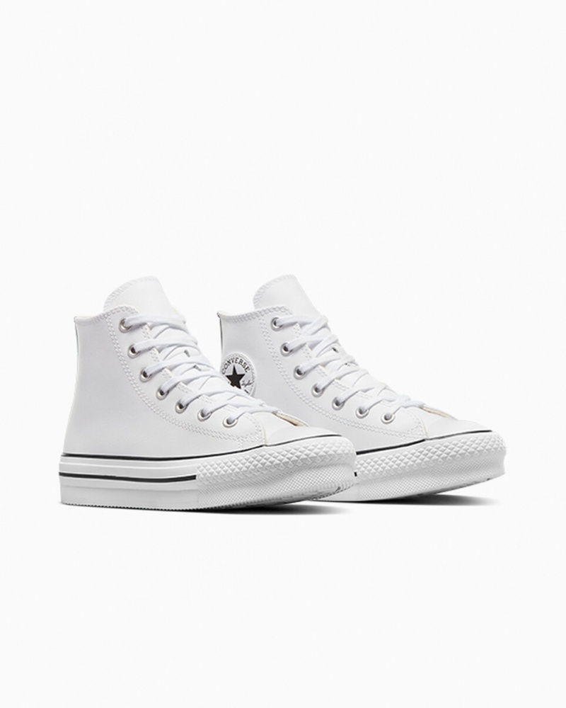 Converse Chuck Taylor All Star Lift Platformie Skórzane Białe Czarne | 807962-SHJ