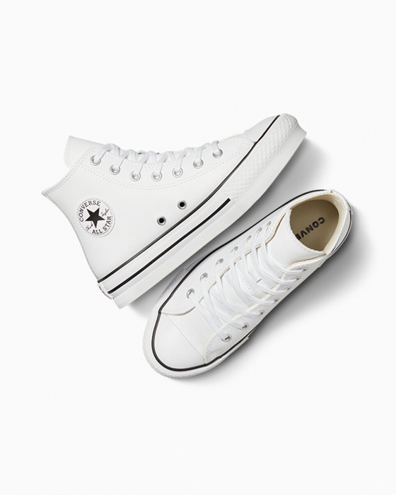 Converse Chuck Taylor All Star Lift Platformie Skórzane Białe Czarne | 807962-SHJ