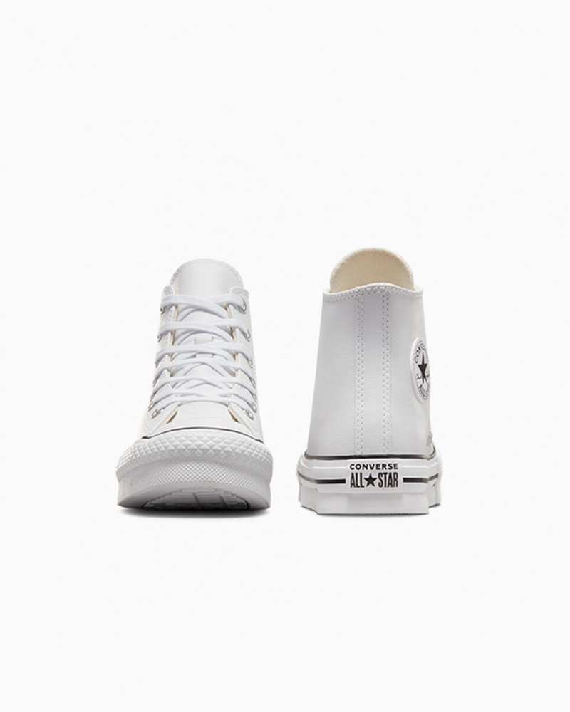 Converse Chuck Taylor All Star Lift Platformie Skórzane Białe Czarne | 807962-SHJ