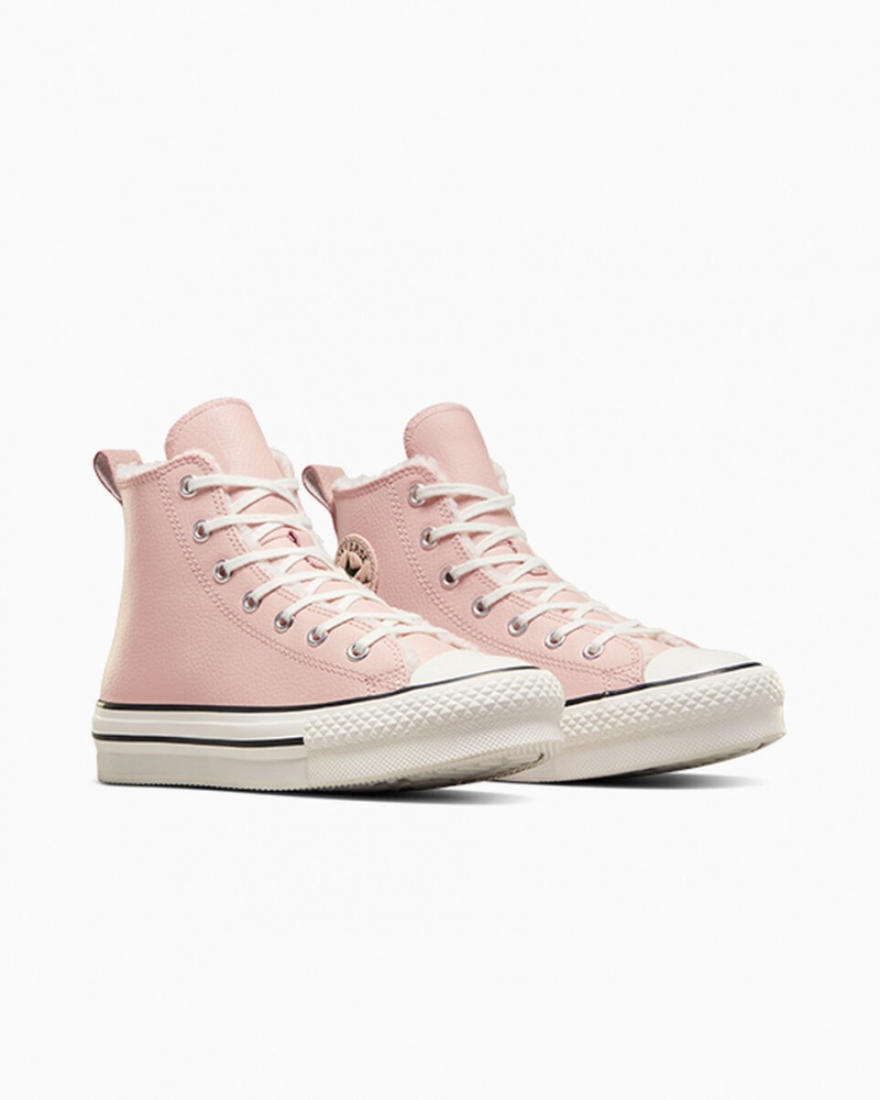 Converse Chuck Taylor All Star Lift Platformie Skórzane & Sherpa Różowe Białe Czarne | 732984-PYB