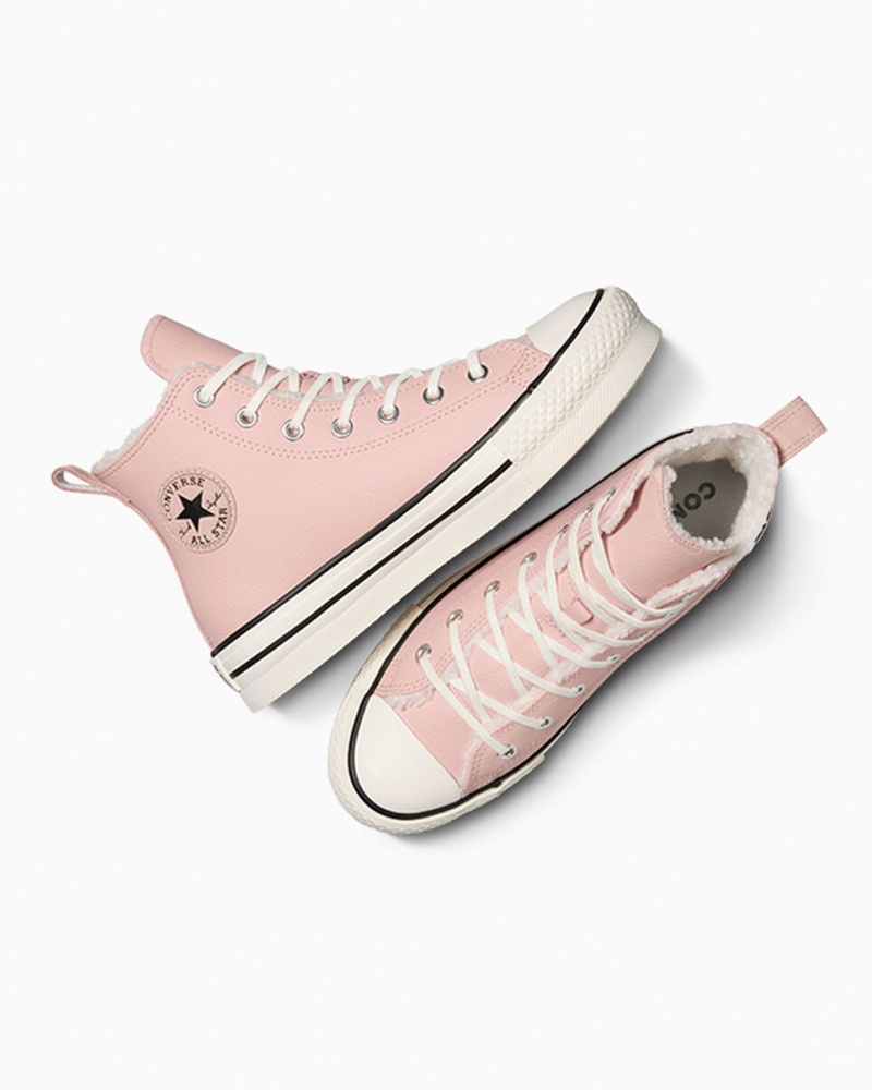 Converse Chuck Taylor All Star Lift Platformie Skórzane & Sherpa Różowe Białe Czarne | 732984-PYB