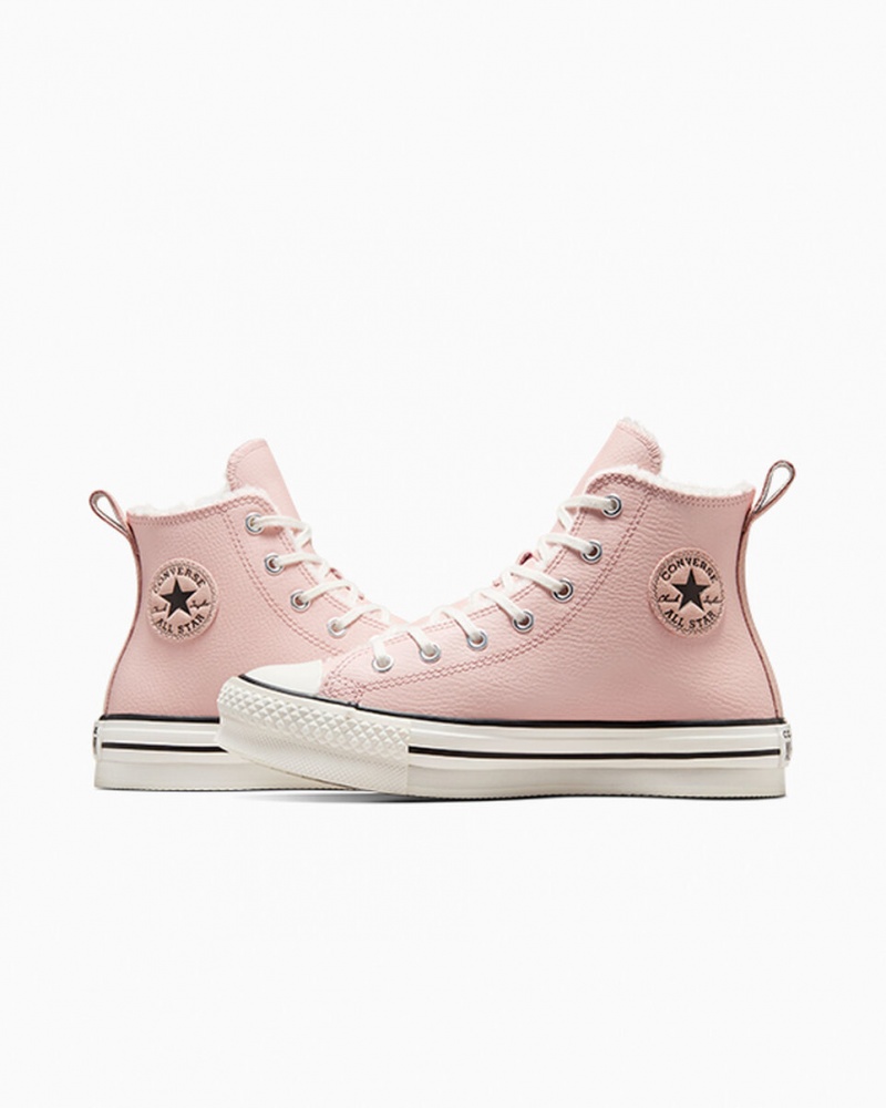 Converse Chuck Taylor All Star Lift Platformie Skórzane & Sherpa Różowe Białe Czarne | 732984-PYB