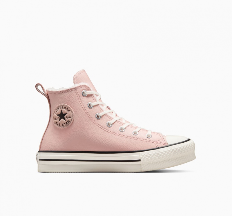 Converse Chuck Taylor All Star Lift Platformie Skórzane & Sherpa Różowe Białe Czarne | 732984-PYB