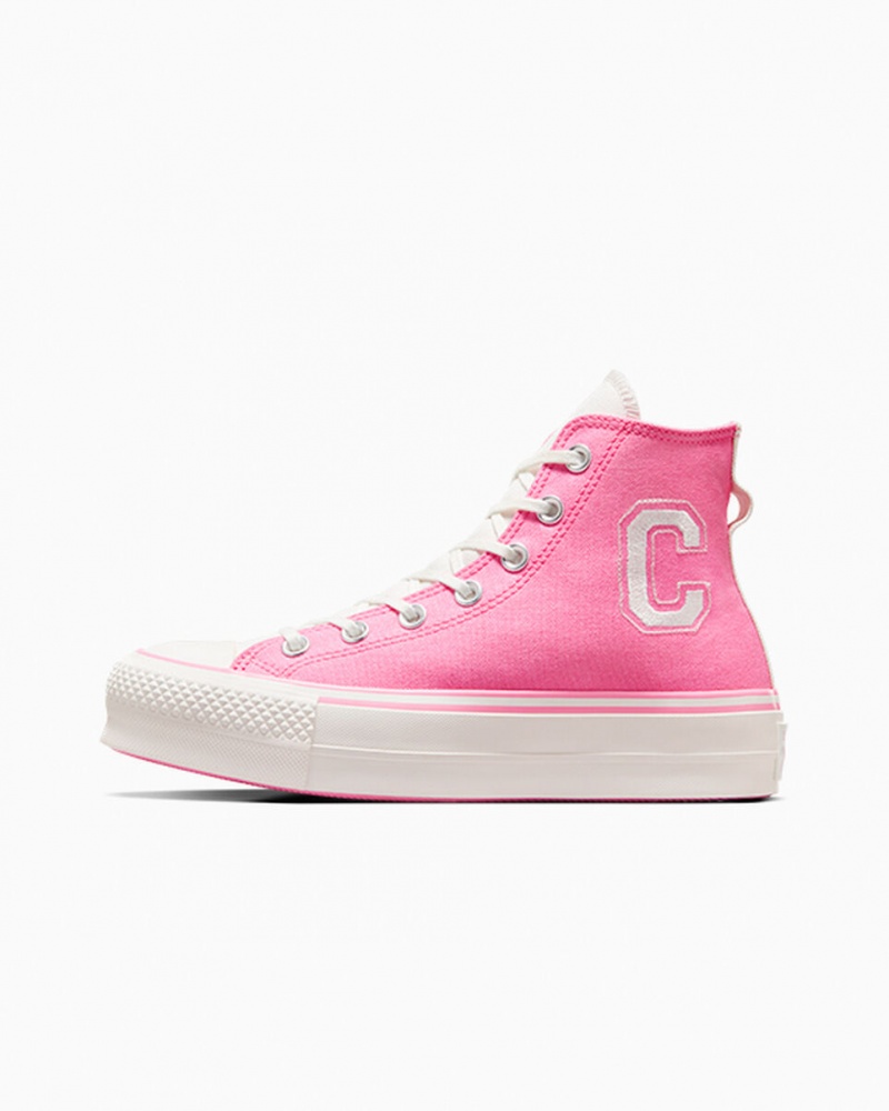 Converse Chuck Taylor All Star Lift Platformie Retro Varsity Różowe Różowe | 675142-HPY