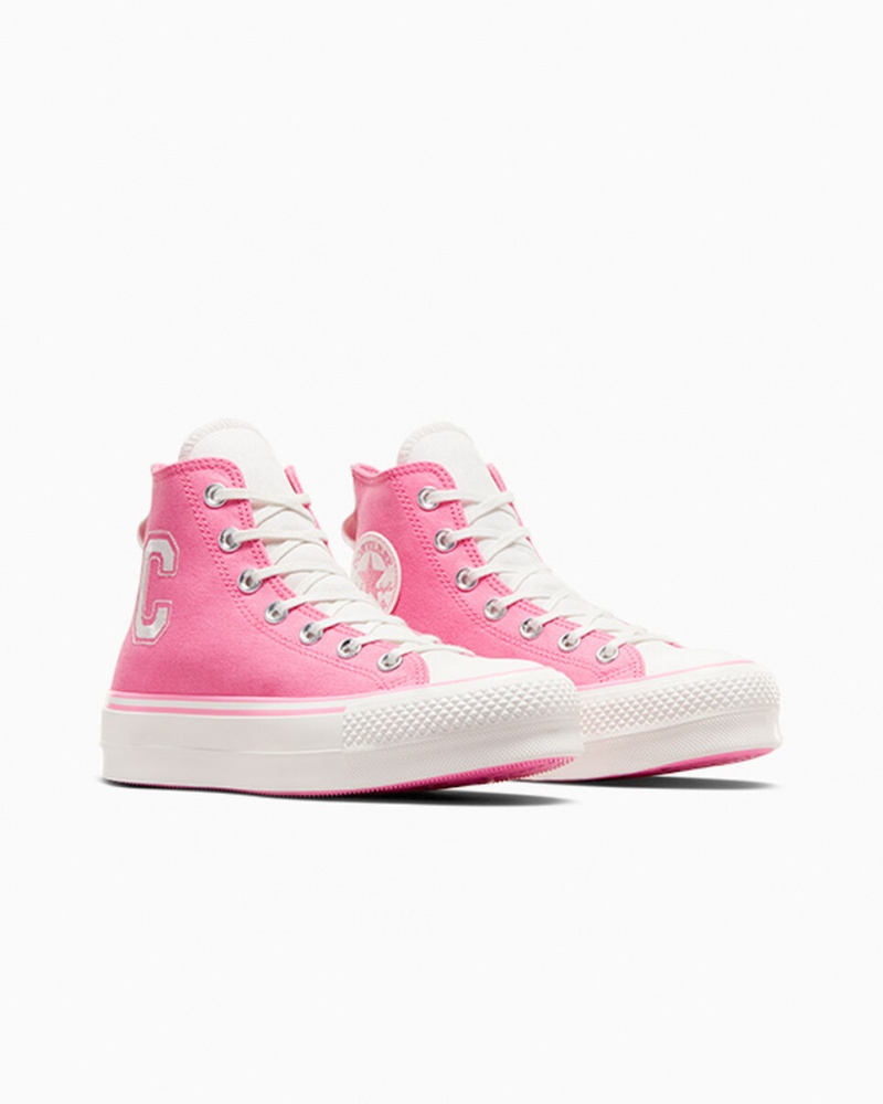 Converse Chuck Taylor All Star Lift Platformie Retro Varsity Różowe Różowe | 675142-HPY