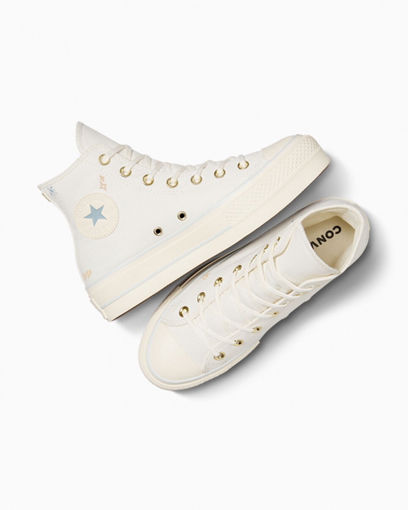 Converse Chuck Taylor All Star Lift Platformie Tiny Tattoos Białe Niebieskie | 694702-JVC