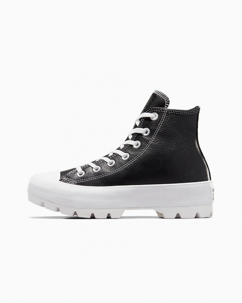 Converse Chuck Taylor All Star Lugged Skórzane Czarne Białe Białe | 735680-QET