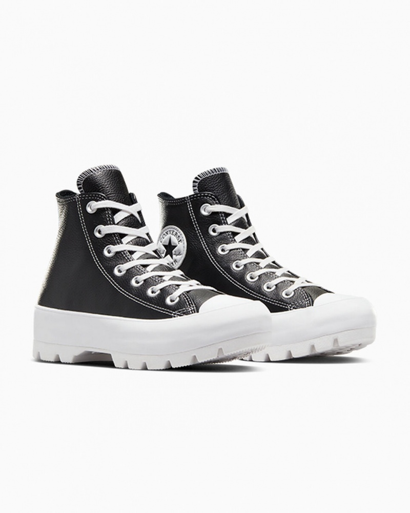 Converse Chuck Taylor All Star Lugged Skórzane Czarne Białe Białe | 735680-QET