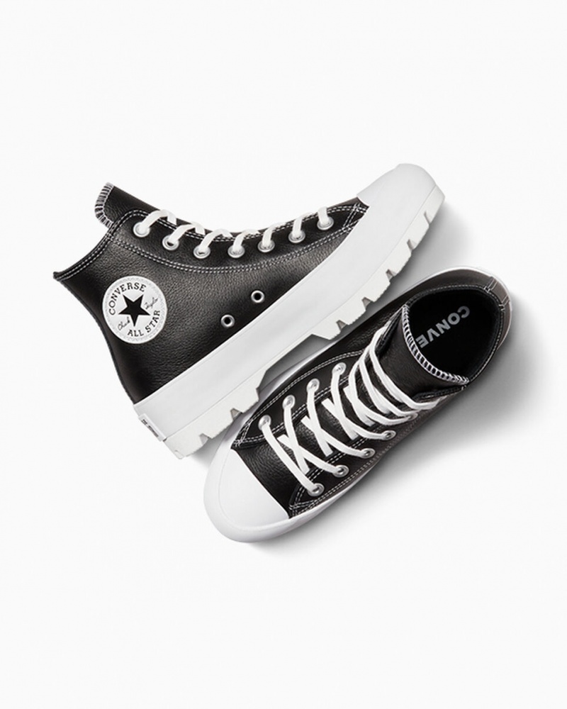 Converse Chuck Taylor All Star Lugged Skórzane Czarne Białe Białe | 735680-QET