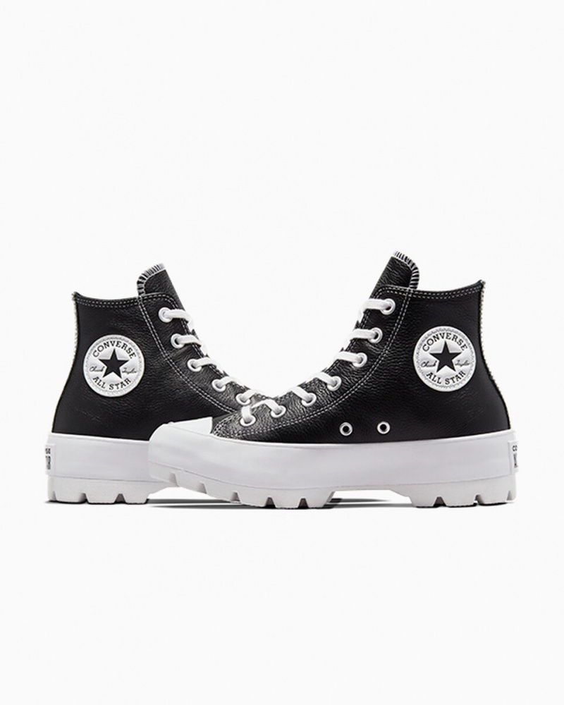 Converse Chuck Taylor All Star Lugged Skórzane Czarne Białe Białe | 735680-QET