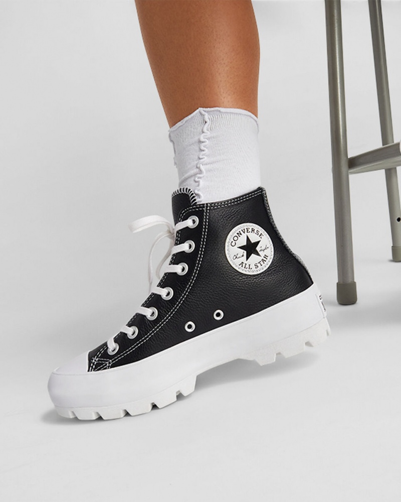 Converse Chuck Taylor All Star Lugged Skórzane Czarne Białe Białe | 735680-QET