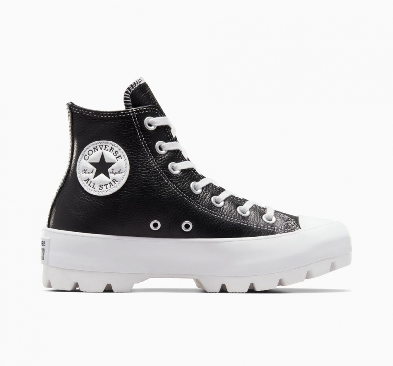 Converse Chuck Taylor All Star Lugged Skórzane Czarne Białe Białe | 152837-GUF