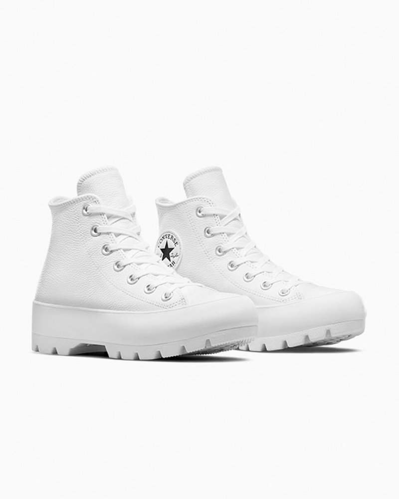 Converse Chuck Taylor All Star Lugged Skórzane Białe Czarne Białe | 490621-AKG