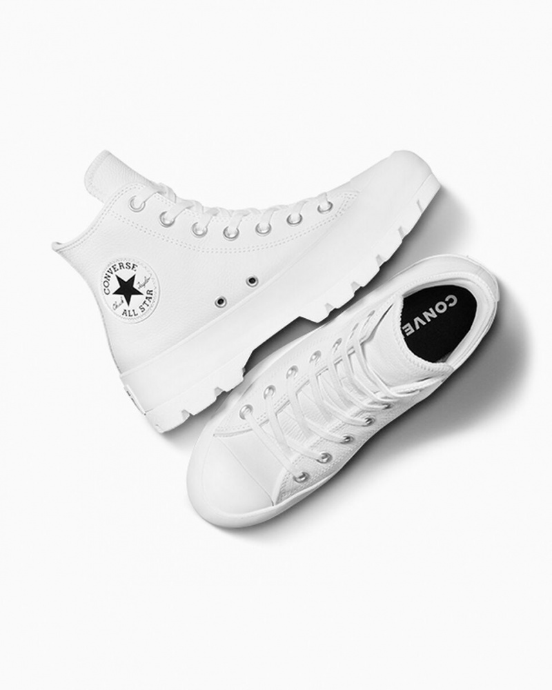 Converse Chuck Taylor All Star Lugged Skórzane Białe Czarne Białe | 490621-AKG