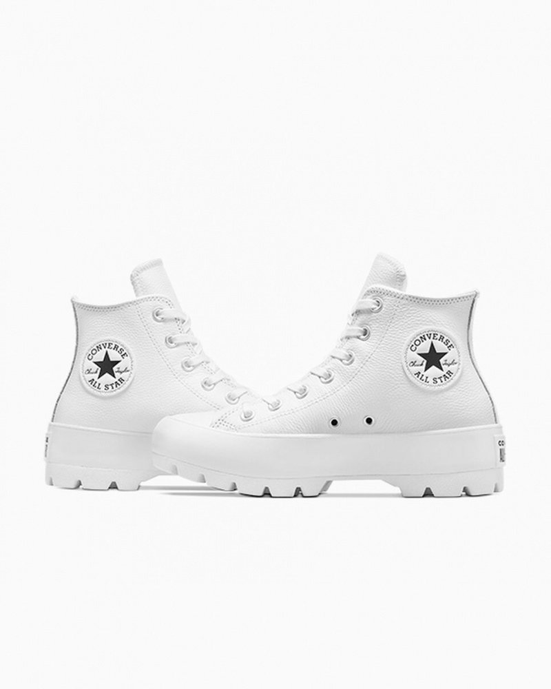 Converse Chuck Taylor All Star Lugged Skórzane Białe Czarne Białe | 490621-AKG