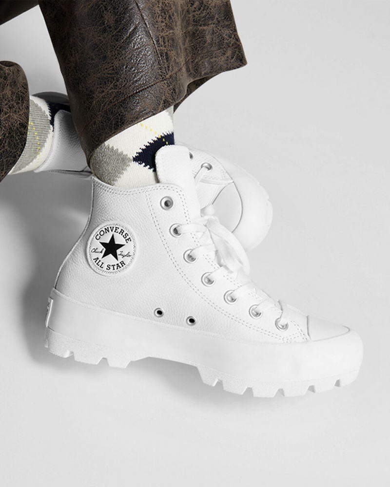 Converse Chuck Taylor All Star Lugged Skórzane Białe Czarne Białe | 490621-AKG