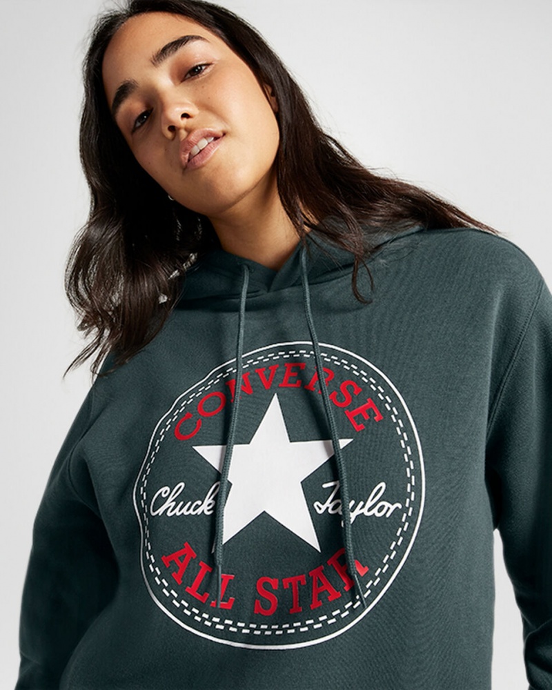 Converse Converse Go-To All Star Patch Standard-Fit Fleece Pullover Hoodie Zielone | 658342-AFZ