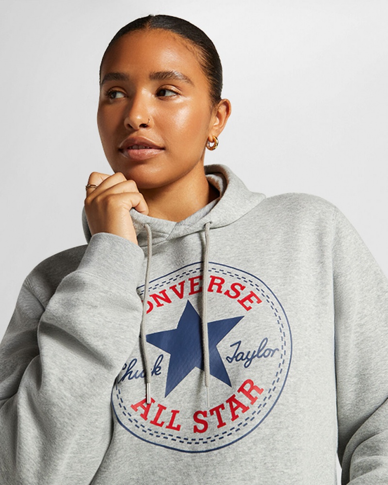 Converse Converse Go-To All Star Patch Standard-Fit Fleece Pullover Hoodie Szare | 341507-ZNW