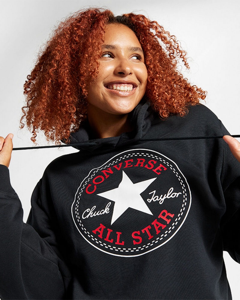 Converse Converse Go-To All Star Patch Standard-Fit Fleece Pullover Hoodie Czarne | 837159-DNB