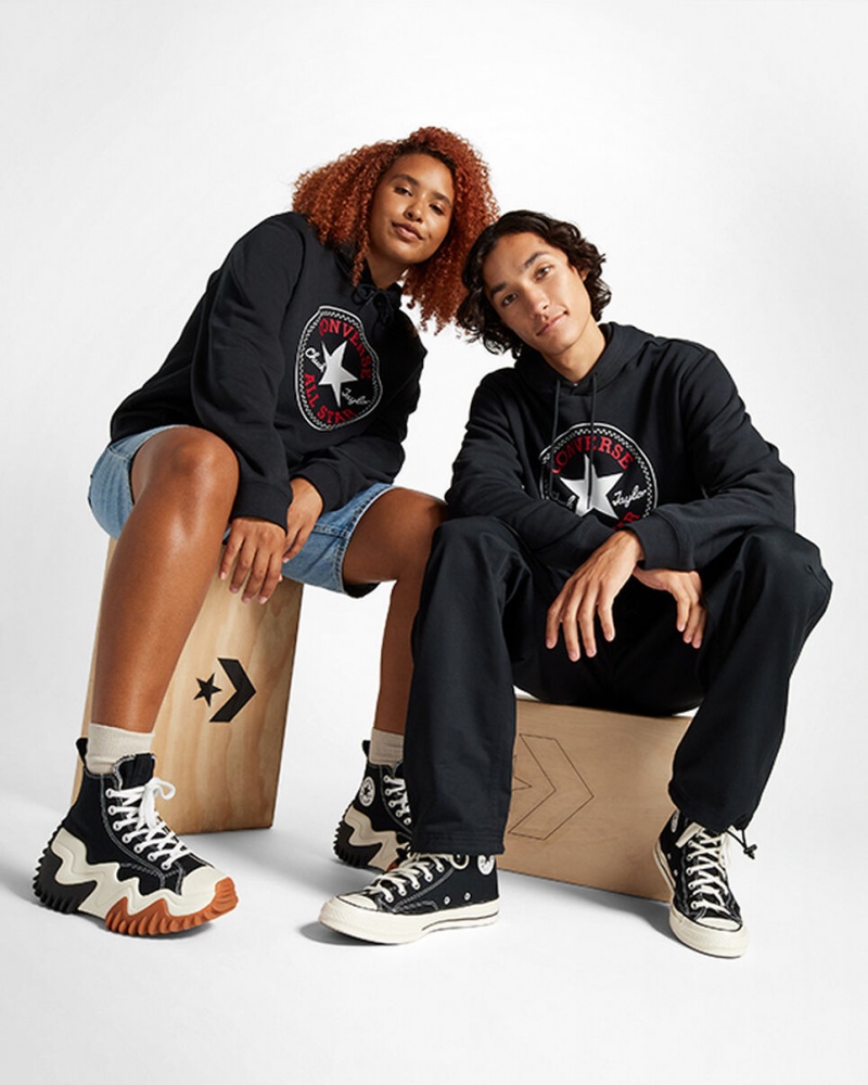 Converse Converse Go-To All Star Patch Standard-Fit Fleece Pullover Hoodie Czarne | 837159-DNB