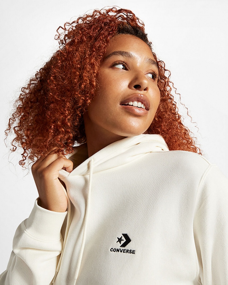 Converse Converse Go-To Embroidered Star Chevron Standard-Fit Fleece Hoodie Egret | 079581-JZC