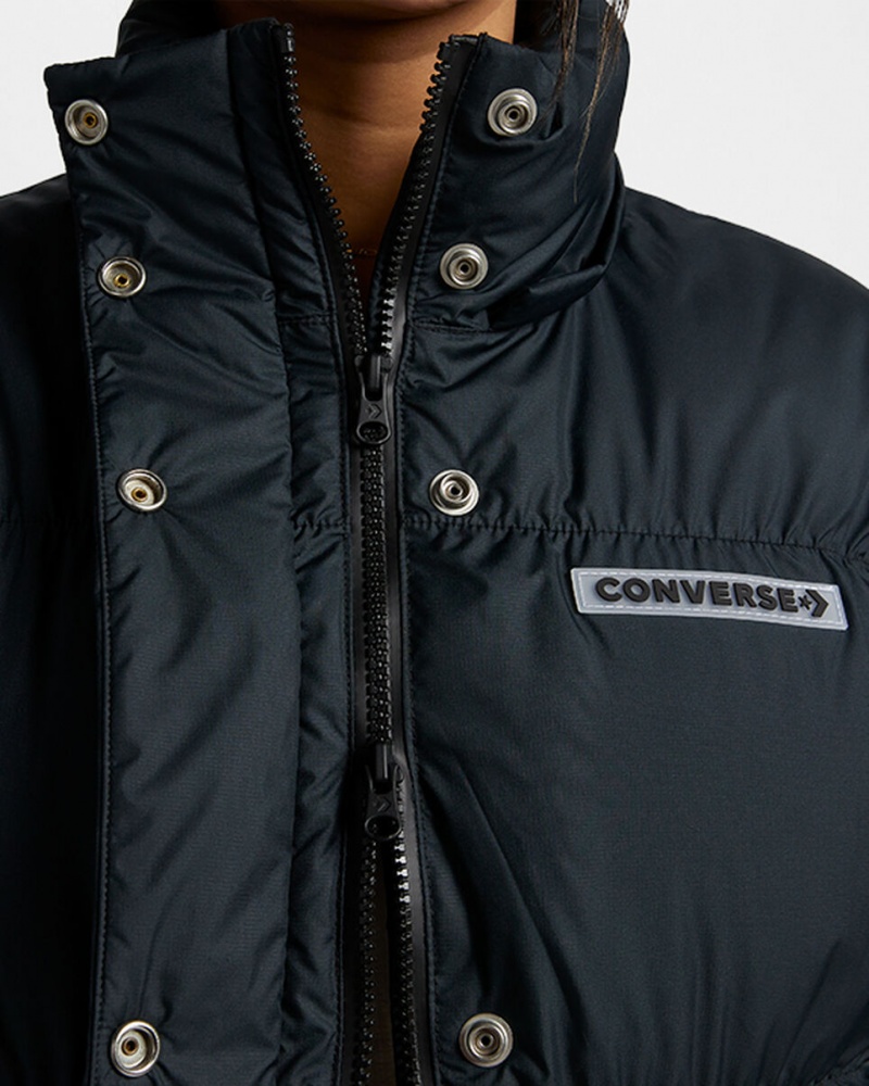 Converse Oversized Super Puffer Jacket Czarne | 027864-URN