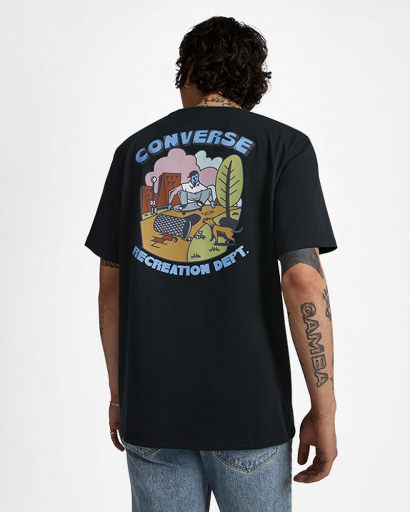 Converse Recreation Department Grafiką T-Shirt Czarne | 823519-PCB