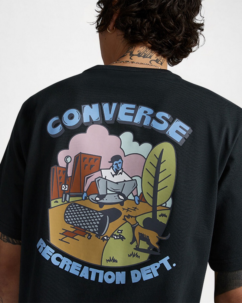 Converse Recreation Department Grafiką T-Shirt Czarne | 823519-PCB