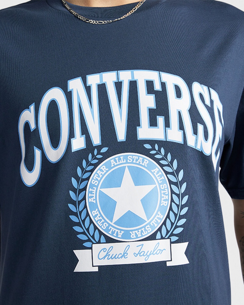 Converse Retro Collegiate Grafiką T-Shirt Granatowe | 684135-FPV