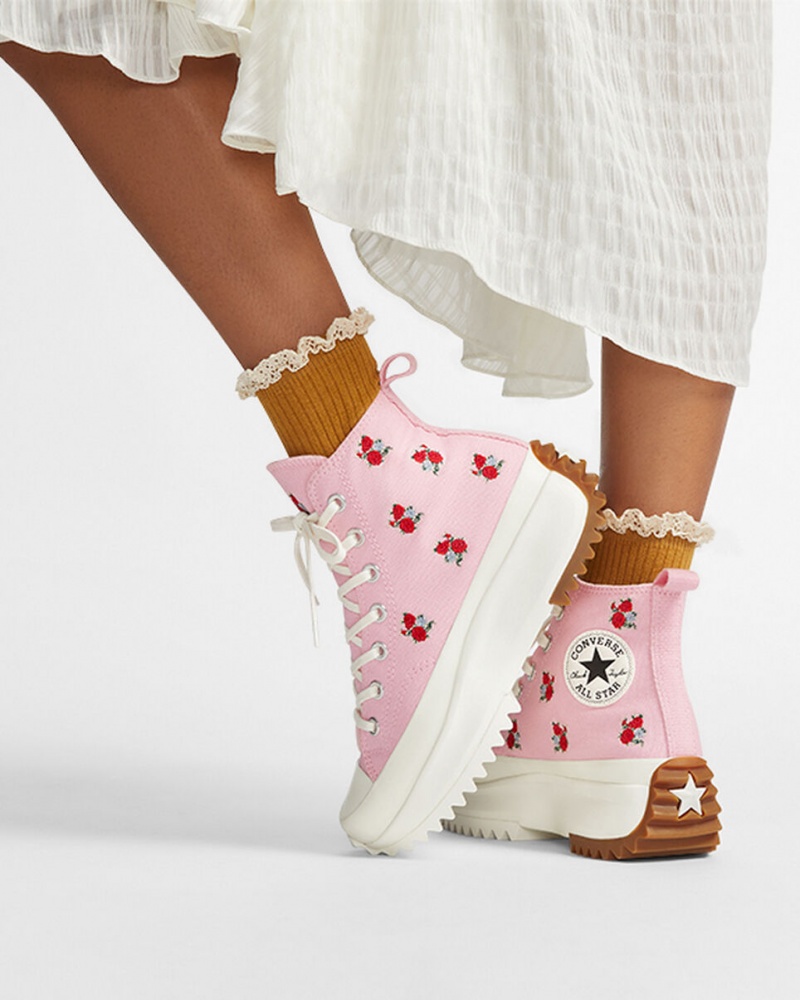 Converse Run Star Hike Platformie Embroidered Floral Różowe Czerwone | 759403-IPL