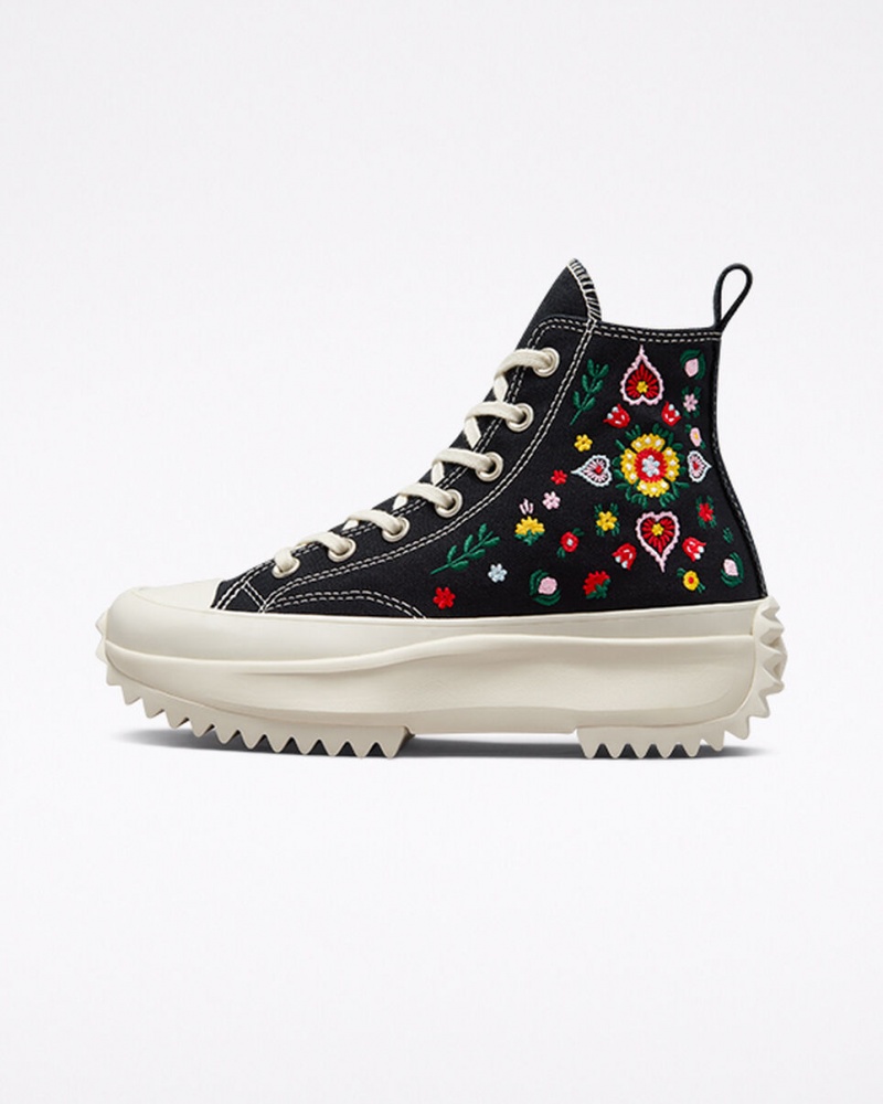 Converse Run Star Hike Platformie Floral Embroidery Czarne | 410879-MRQ