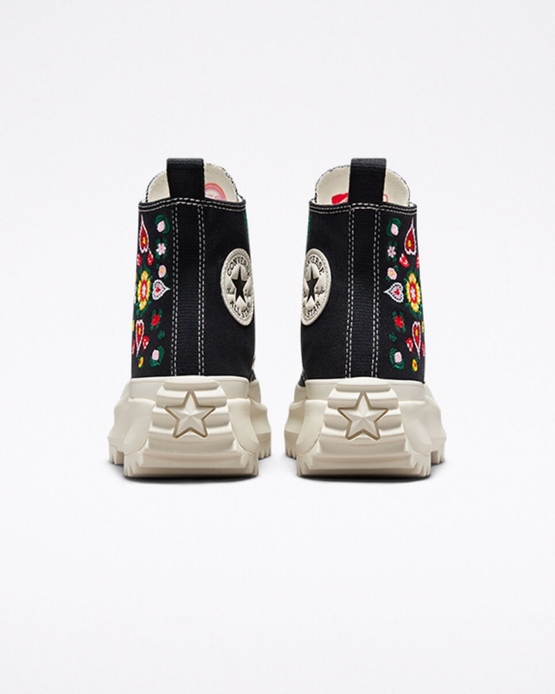 Converse Run Star Hike Platformie Floral Embroidery Czarne | 034185-QPN