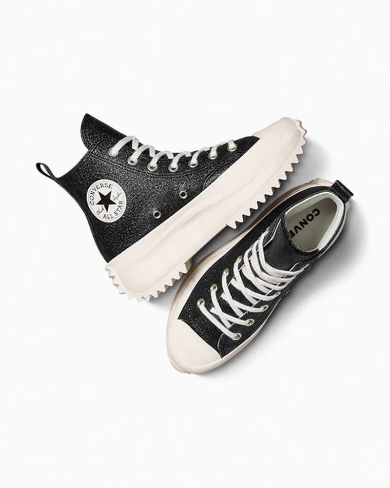 Converse Run Star Hike Platformie Glitter Czarne | 105734-POA