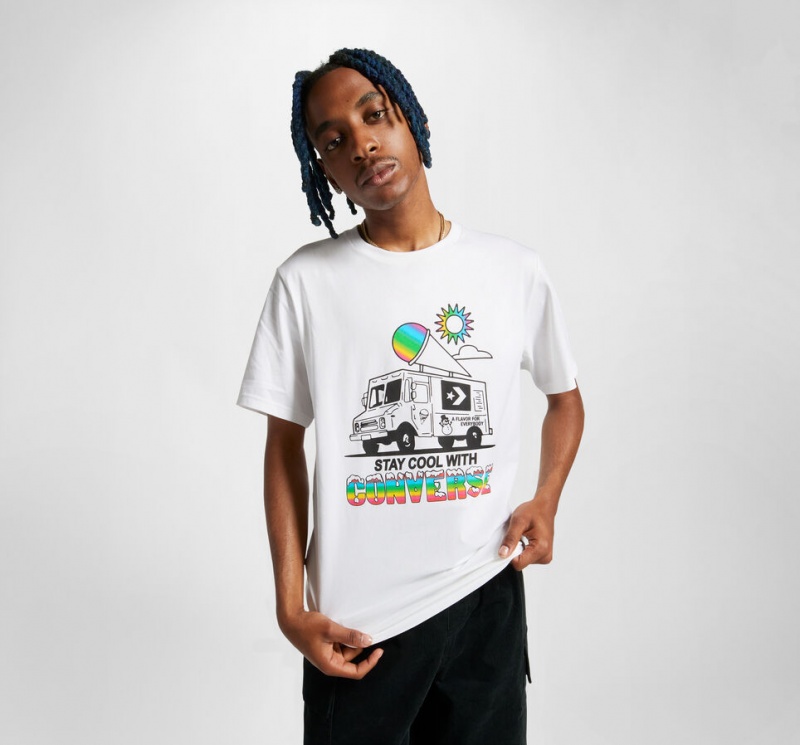 Converse Snow Cone Grafiką Loose-Fit T-Shirt Białe | 483726-PZJ