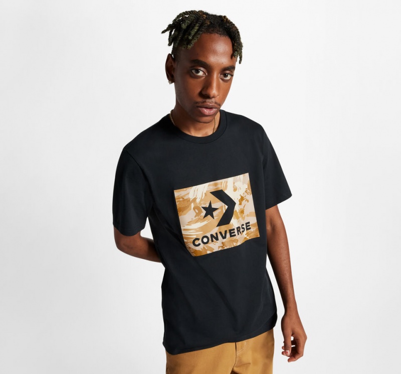 Converse Star Chevron Camo T-Shirt Czarne | 329750-LPK